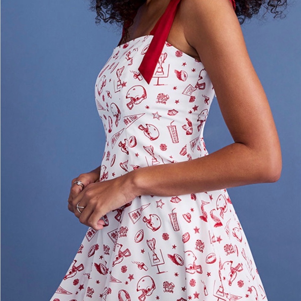 Francesca's Collections One Shoulder Red and White Dress